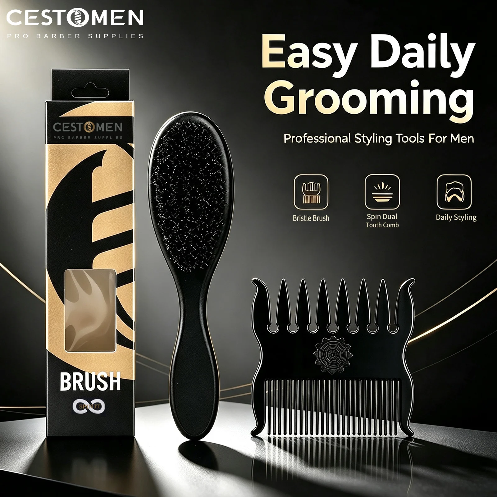 1/2PC New Men Oil Head Styling Combs Spinning Dual Tooth Detangle Comb Bristle Hair Fade Brush For Salon Barber Hairdresser Tool
