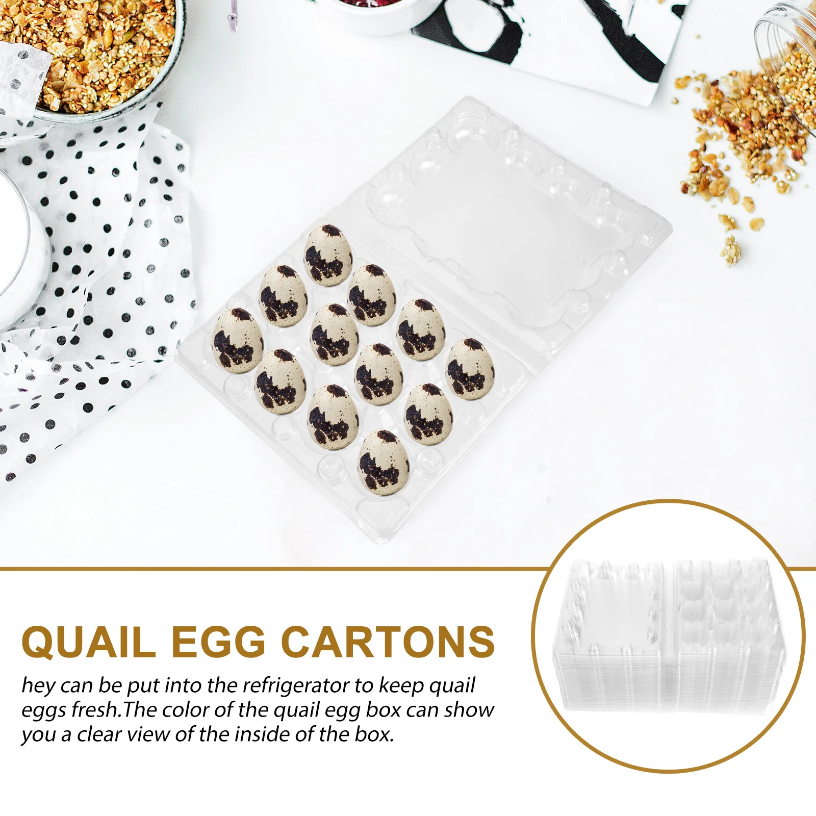 

50pcs Quail Egg Boxes Transparent Plastic 12 Cavities Storage Trays Reusable Durable Home Supermarket Egg Store Containers