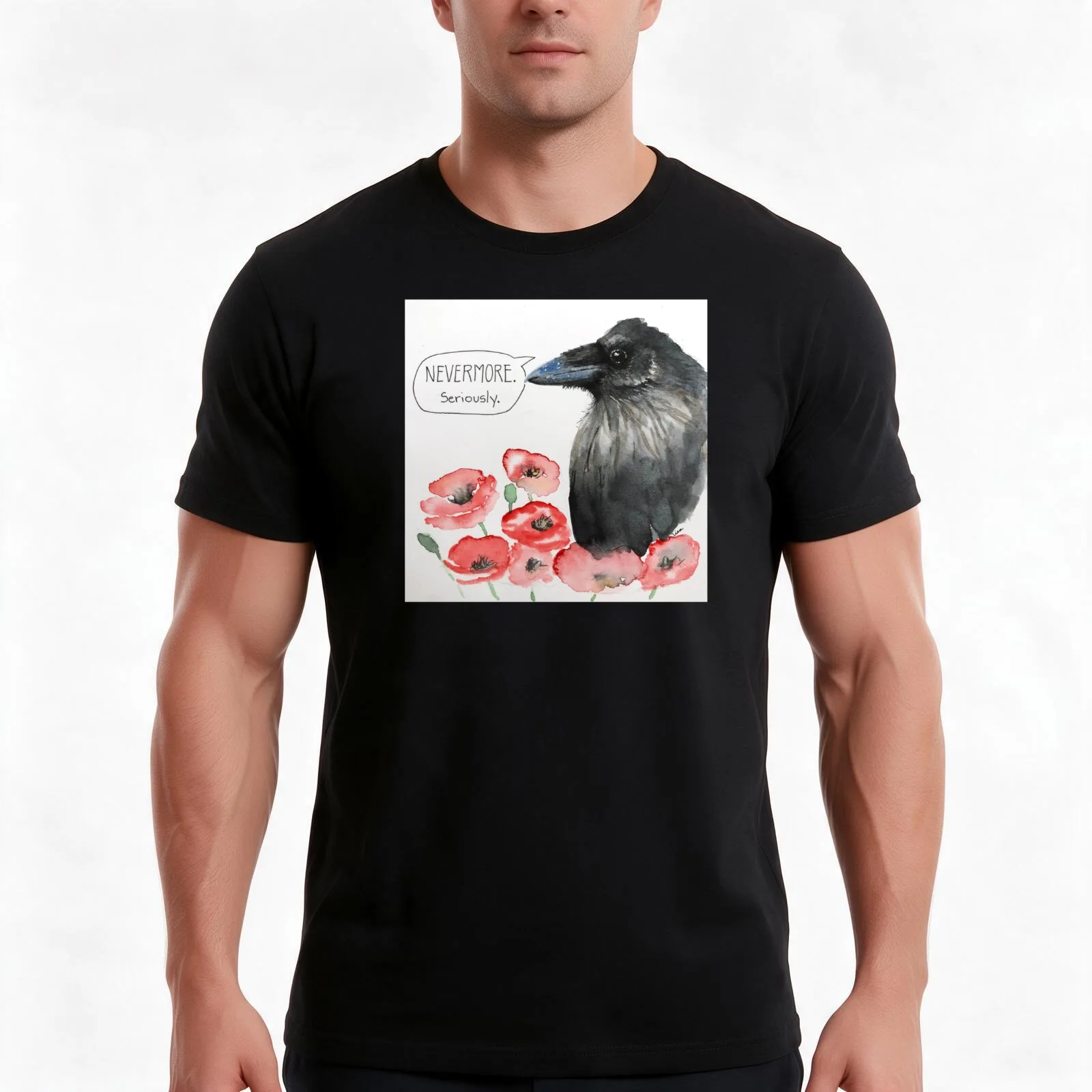 Raven T-Shirt, Summer Casual Cotton Tee, Oversized Streetwear Tops, Vintage Graphic Print, Loose Fit Short Sleeve, 100% Cotton