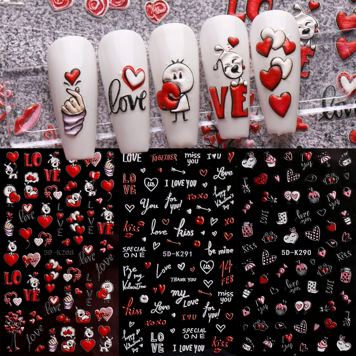 3 قطع من ملصقات فن الأظافر المنقوشة لعيد الحب، سهلة الاستخدام لتزيين الأظافر، DIY، هدية، تصفيف مكياج الحفلات، Y2K #1