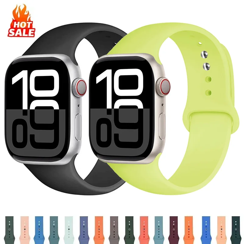 Nova Pulseira de Silicone para Apple Watch - Compatível com Modelos 42mm, 46mm, 44mm, 40mm, 41mm, 45mm, 49mm - Bracelete Esportivo para iWatch Series 10, 9, 8, 7, SE3, Ultra 3, 2
