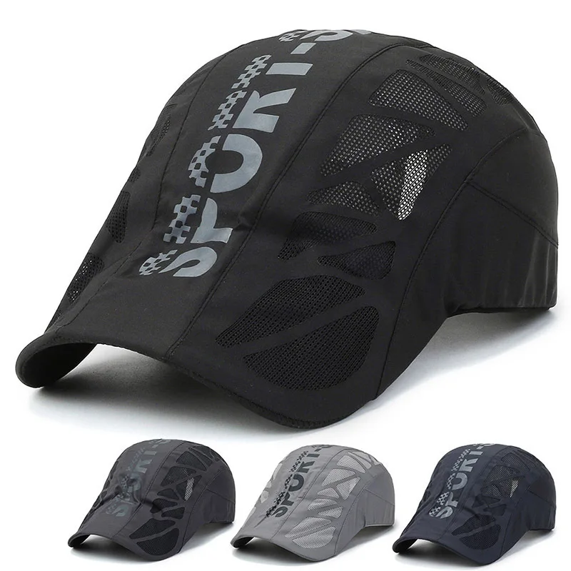 Newsboy Cap for Men Mesh Breathable Ivy Cap Summer Sun Flat Cap Hiking Outdoor Cabbie Hat Driving Sports Duckbill Cap Daily Wear