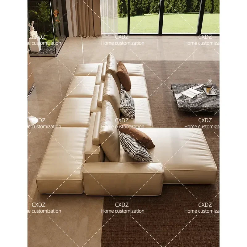 Large Double Sided Leather Sofa Modular Island Sectional Two Way Seating Couch for Villa Living Room Modern Furniture