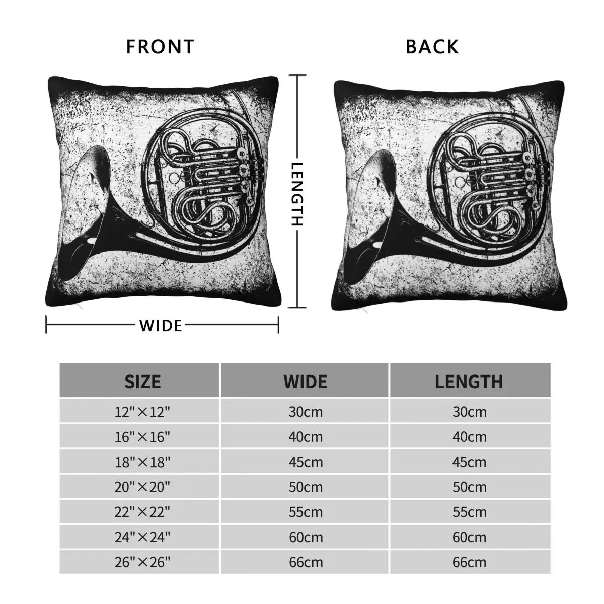French Horn Instrument Square Pillowcase Polyester Linen Velvet Creative Zip Decor Bed Cushion Cover 18