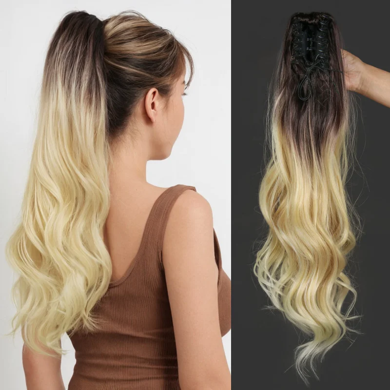 

Градиентный парик в европейском и американском стиле для женщин / Накладной хвост-пучок на заколке с градиентом, пушистый, натурального цвета