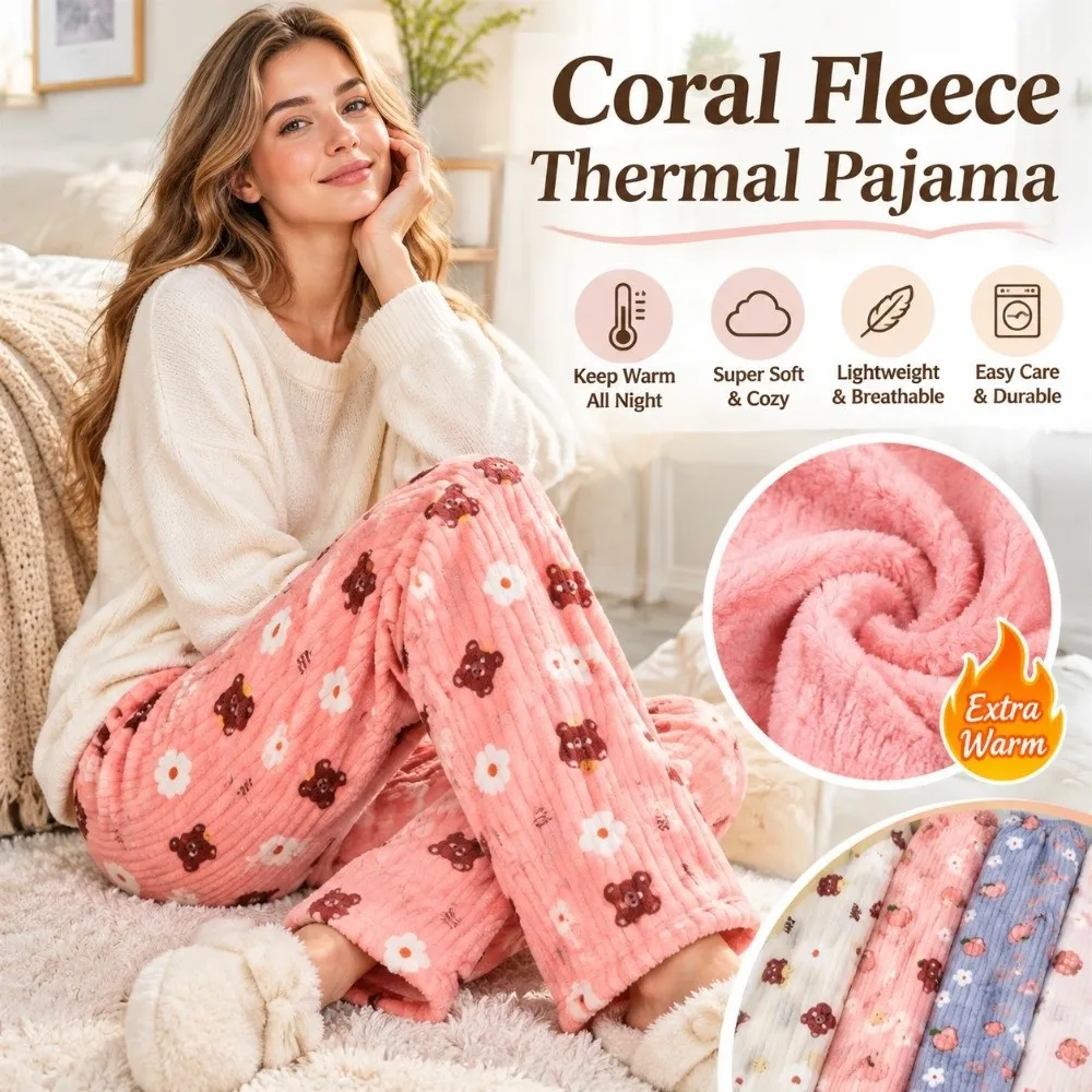 Cozy Thick Flannel Pajama Pants Warm Coral Fleece Fleece Sleep Pants Winter Loose Fit Fleece Loungewear Trousers For Women
