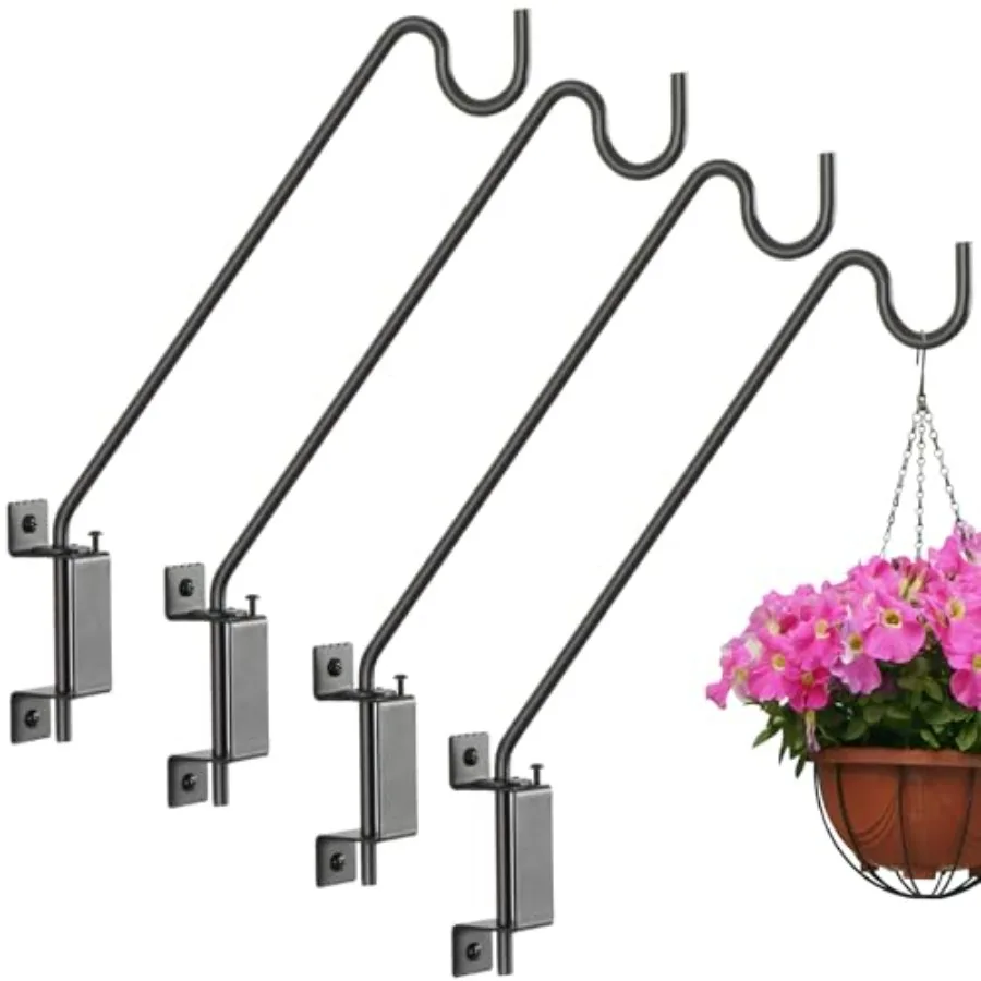 

16" 360° Swivel Deck Hook - Heavy Duty Solid Steel Plant Hanger, 12-Directional Adjustable Wall Bracket for Bird Feeders/Pole,