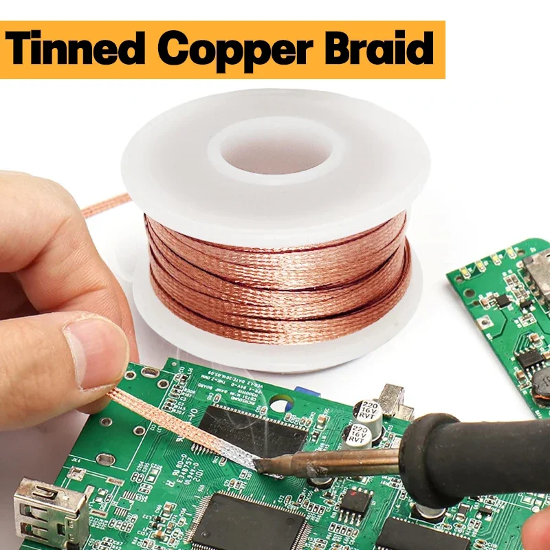 Flux Coated Desoldering Braid Solder Wick 2/3/4mm Width,10M Length, High Purity Copper for Fast PCB BGA SMD Repair