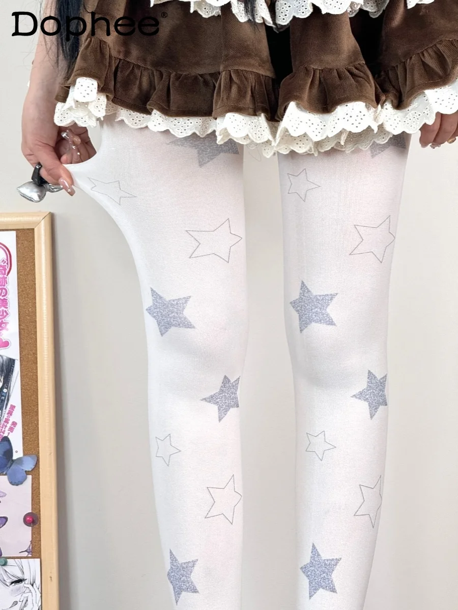 

Японские оригинальные милые девушки со звездным принтом Лолита, милые тонкие бархатные белые колготки для женщин