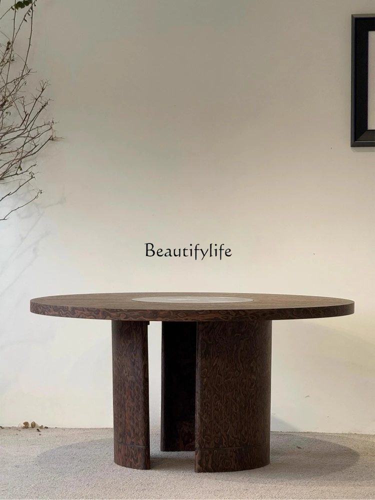 

Medieval solid wood round dining table, premium sense wabi-sabi retro table
