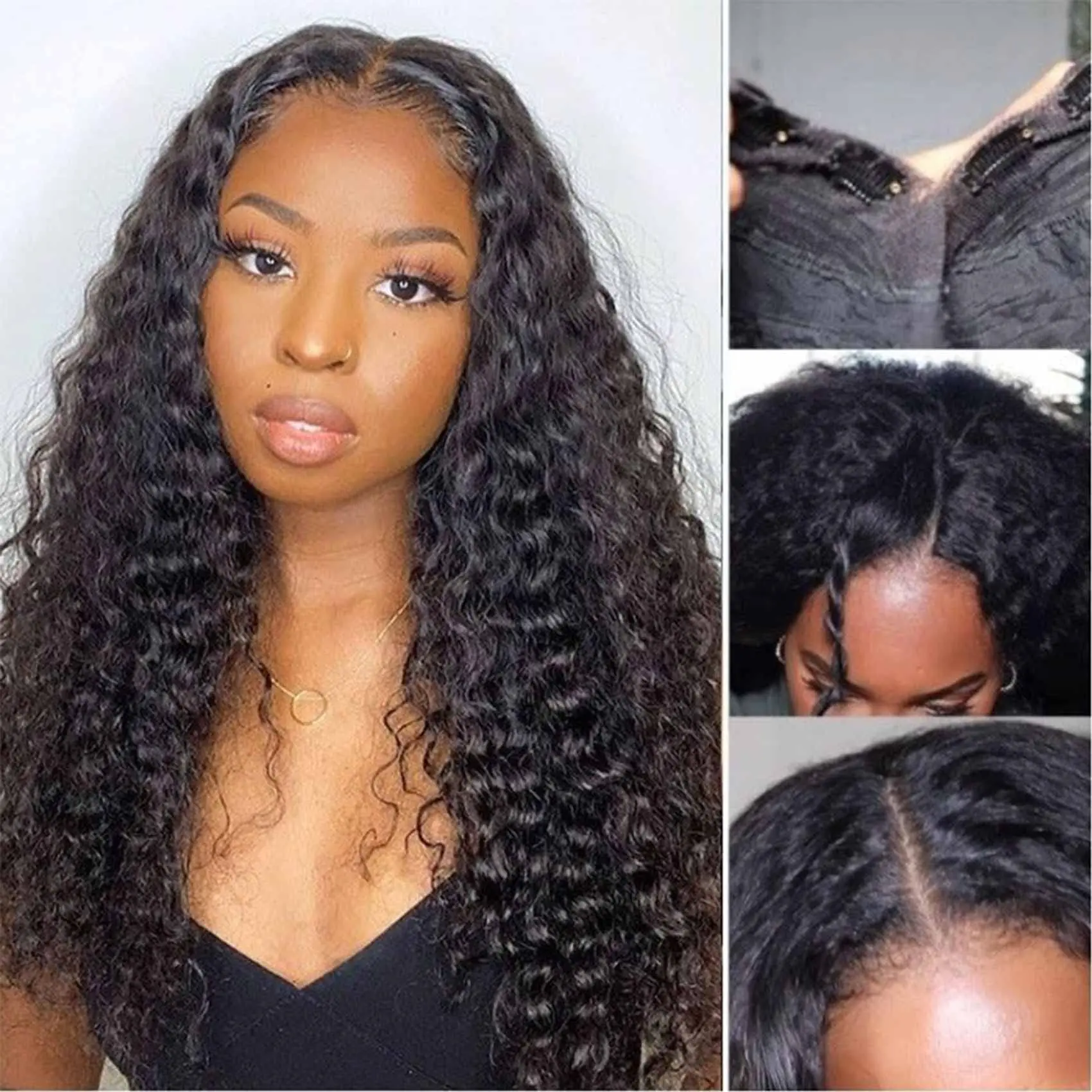 Water Wave V Part Wig Human Hair For Black Women Hair Deep Curly For Women Full Machine Made
