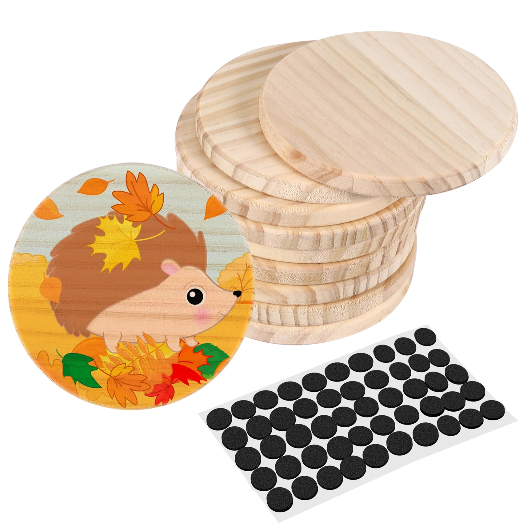 A88E-Unfinished Wood Coasters Crafts DIY Stained Painting Wood Engraving Home Decoration