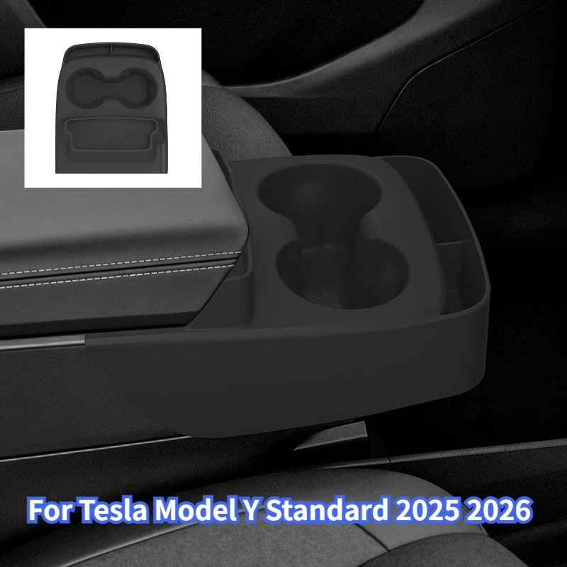 Pour Tesla Model Y Standard 2026 : Support de tasse multifonctionnel en silicone pour console centrale + Boîte de rangement + Porte-lunettes + Plateau d'accessoires