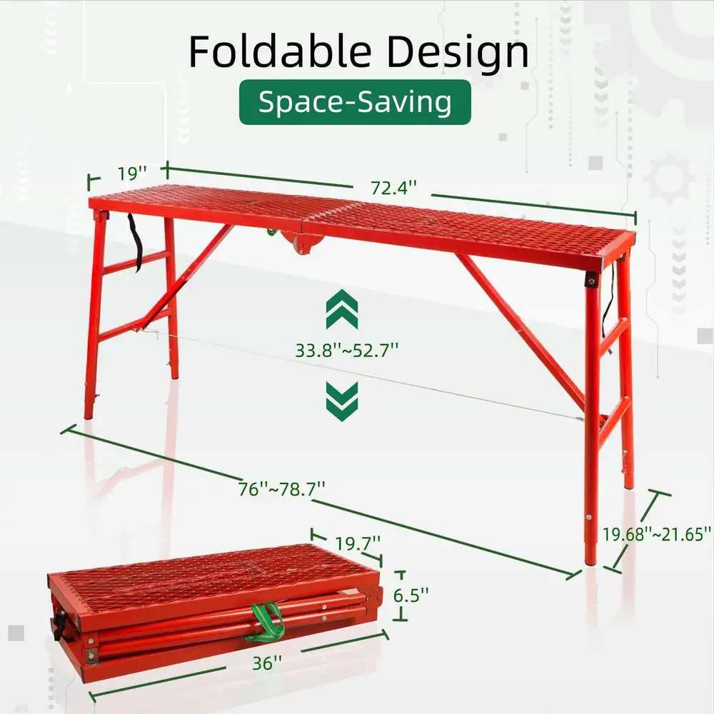 Industrieel draagbaar stalen opvouwbaar steigerplatform 71x15,7x51'' 770lbs laadvermogen