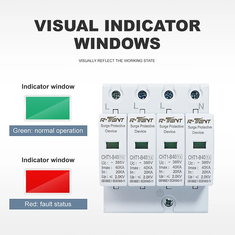 AC SPD 4P 385V 40KA 60KA Solar PV Surge Protector Din Rail Mounting Protective Low-voltage Arrester Device for House