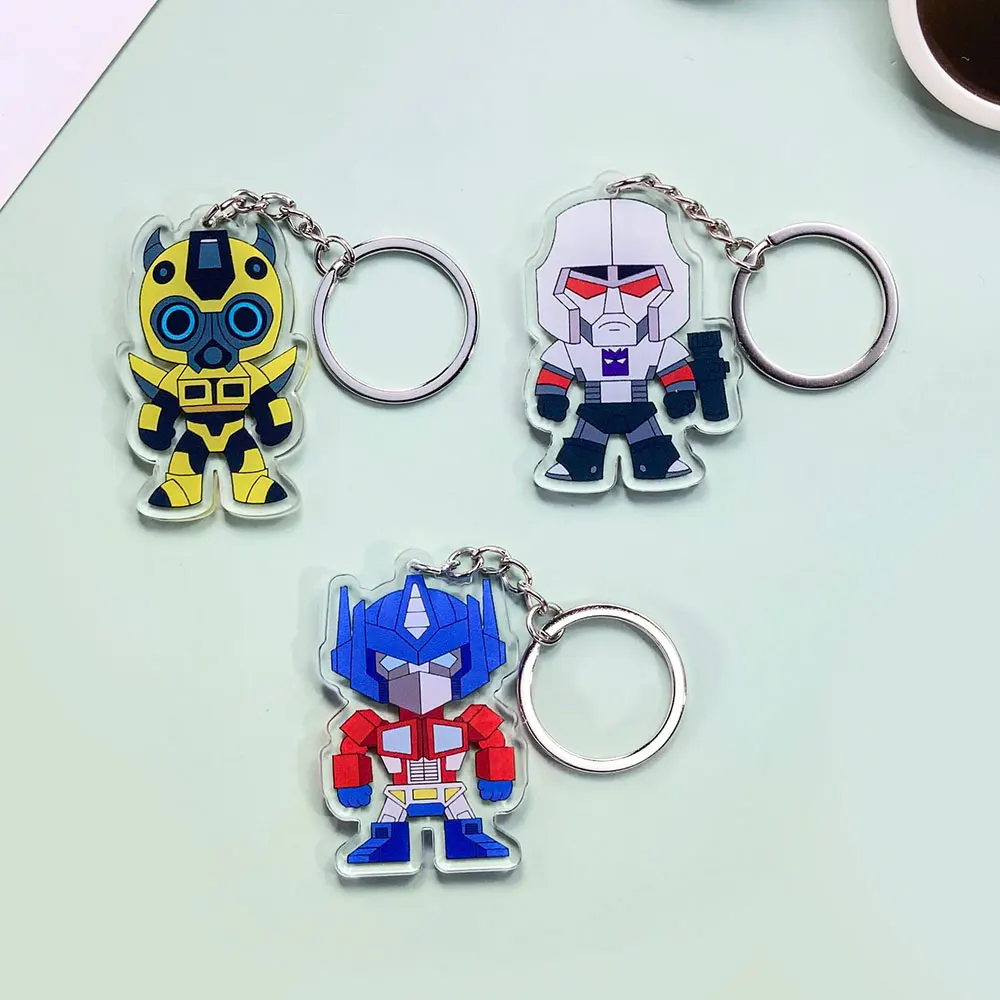 1/3Pcs Cartoon Transformers Acrylic Creative Keychain Accessories Cute Bag Charm Keyring Funny Backpack Pendant Decoration Gifts