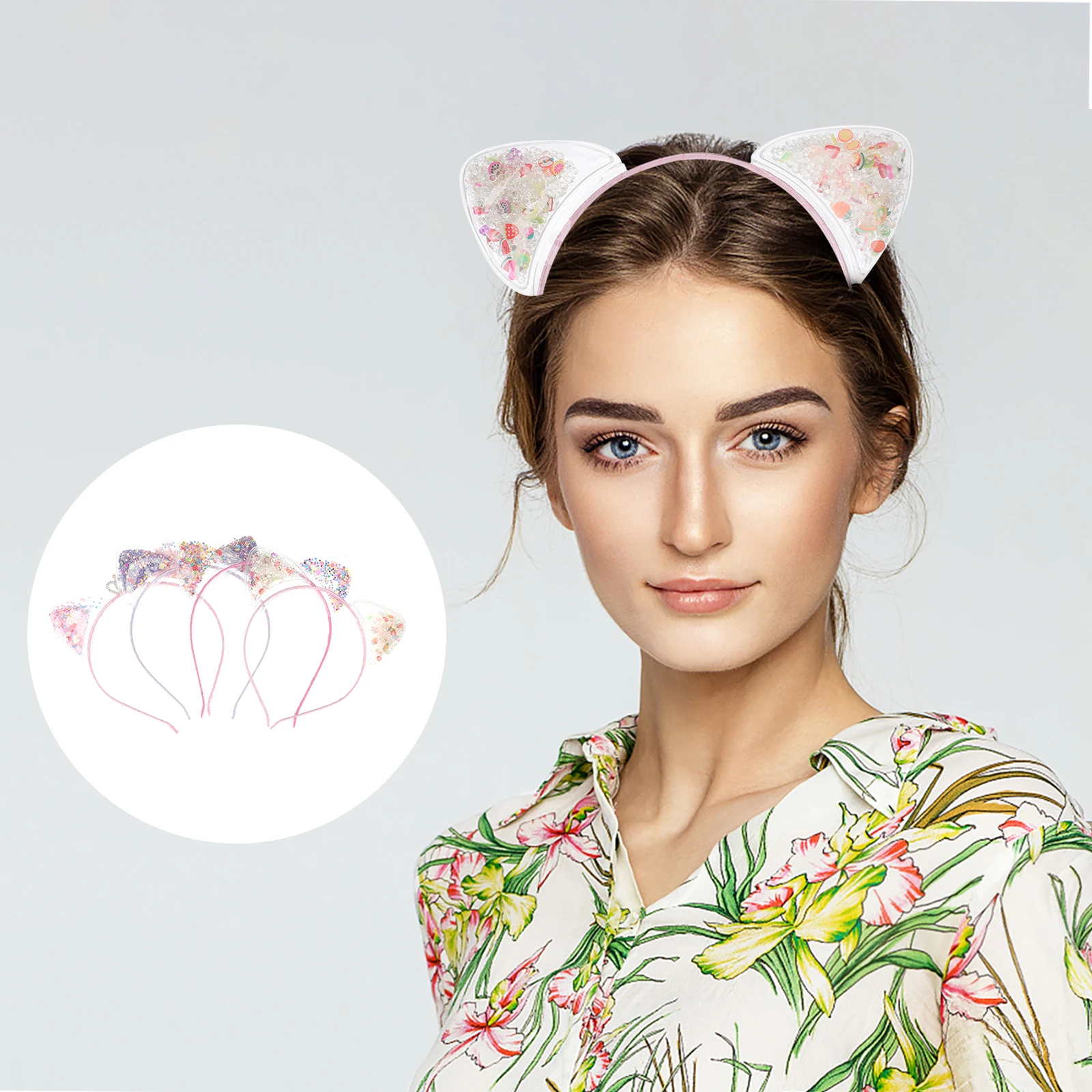 

4 Pcs Girl Hairband Non Slip Cat Shape Decor Sweet Fashion Headdress Birthday Parties Holiday Christmas Halloween Pink White