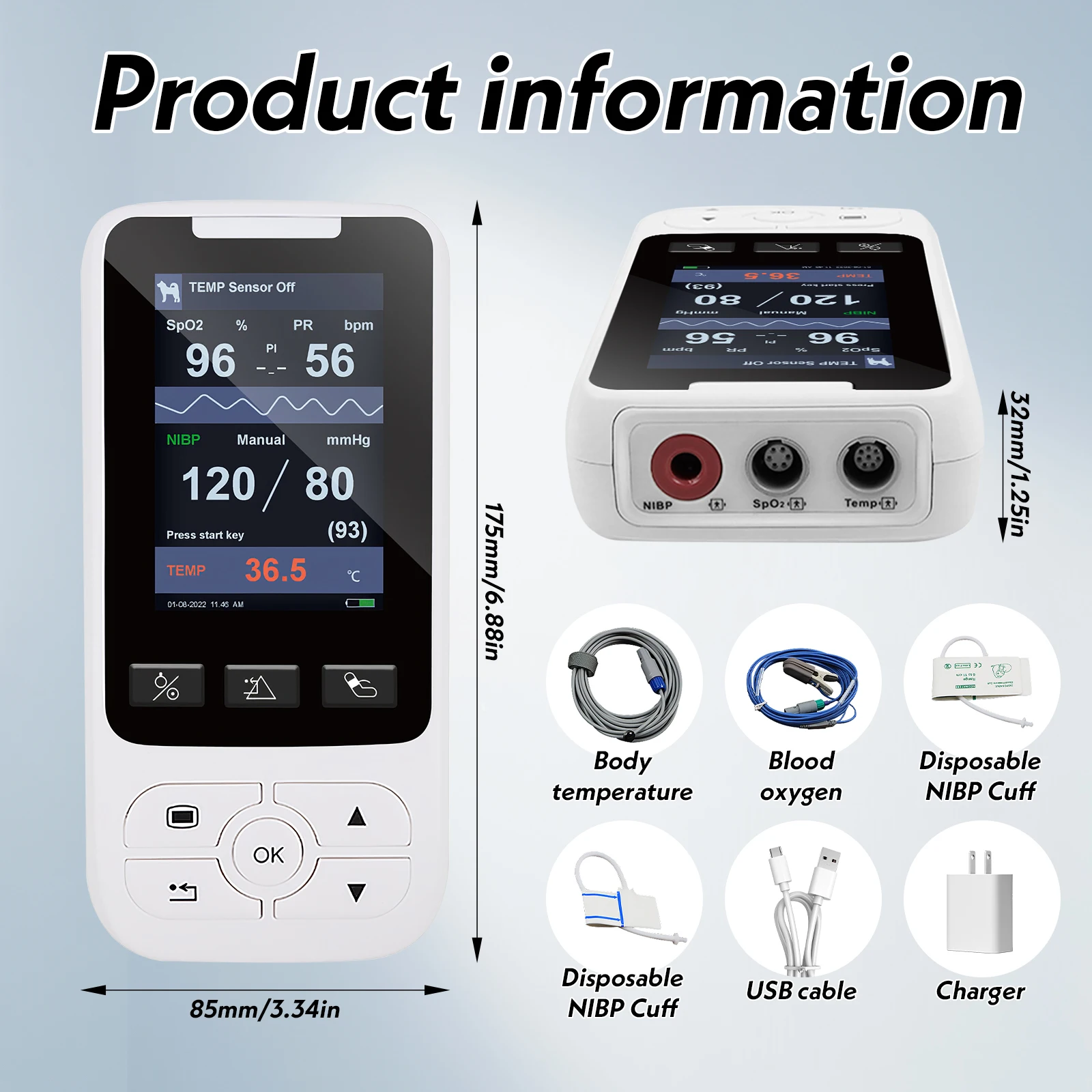 Mexico Warehouse Handheld Vital Signs Monitor Hospital Clinical Portable Rate Patient Monitor SPO2 PR NIBP TEMP Human Pediatric