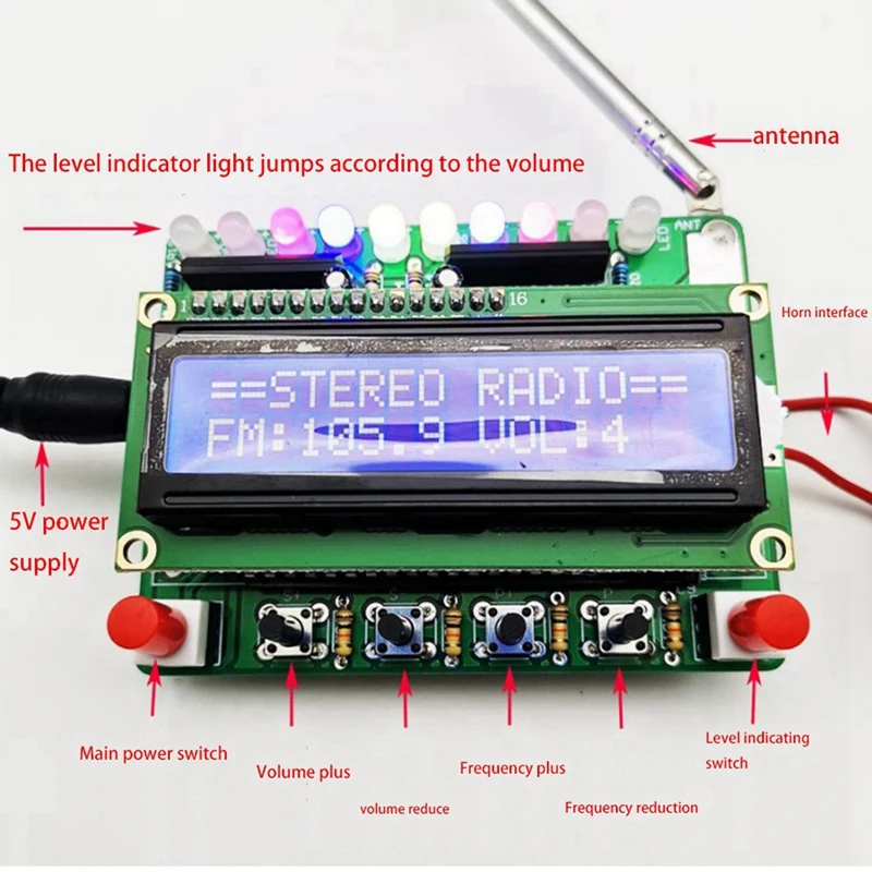 3x Diy Dc 5V Digitale Radio Kit Onderdelen Tda5807 51 Single-Chip Fm Digitale Geluidsmachine Stc89c52 Chip 87Mhz-108Mhz