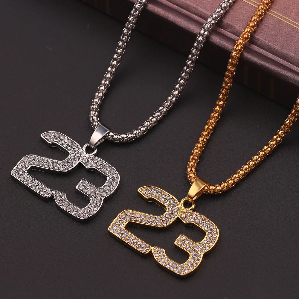Trend Fashion Inlaid Rhinestone Number 23 Pendant Necklace Punk Hip-Hop Style Unisex Jewelry Accessory Personality Gift