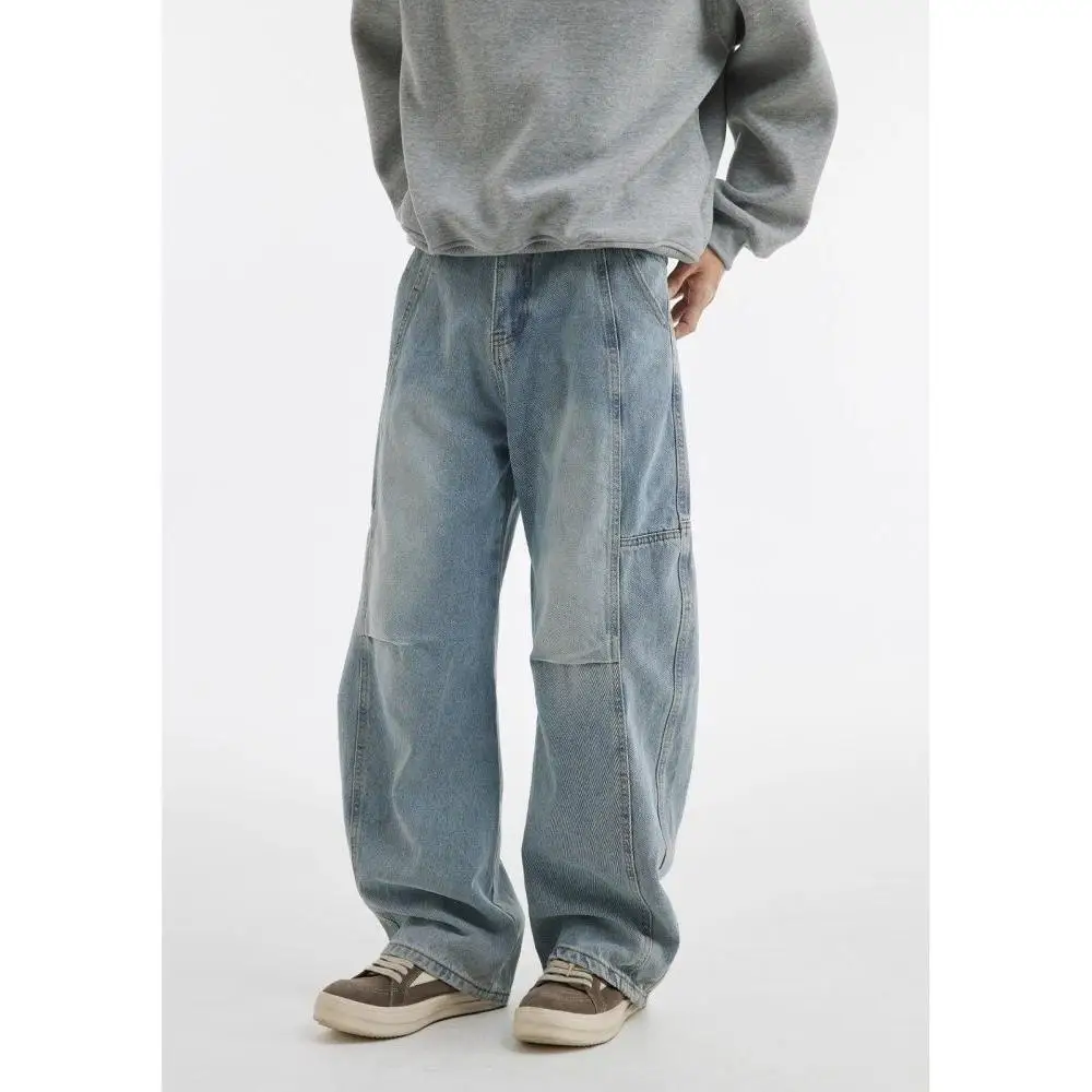 

Retro Splicing Wide Leg Jeans Women's Men's Autumn Vintage Waed Knife Denim Pants Casual Trousers with High Elastici