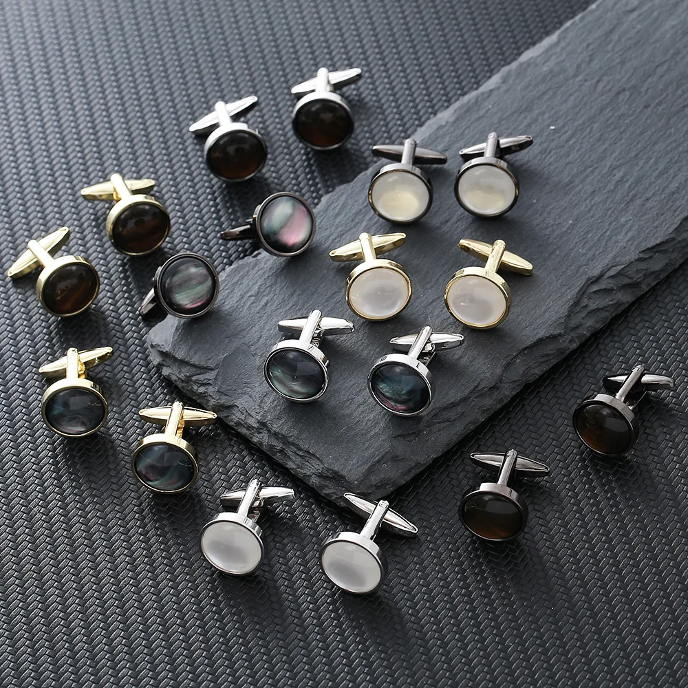 Vintage Round Shell Cufflinks for Men Classic Enamel Cuff Links Mens Shirt Cuff Buttons Wedding Business Suit Jewelry Gift