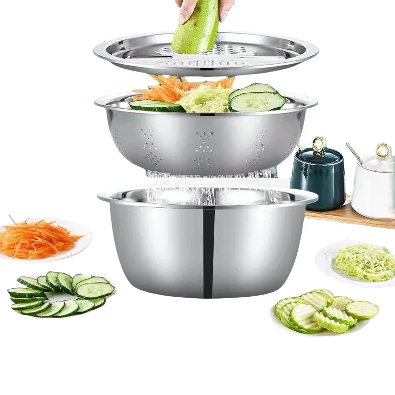 Multi function slicer, fruit and vegetable shredding bowl ,Multifunctional Stainless Steel Sink Drainer Basket  for kitchen