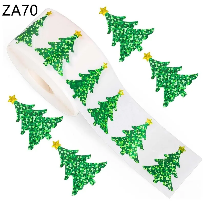 

500 stickers/roll Christmas tree laser stickers, waterproof for packaging labels, ideal for decorating kids' toys.