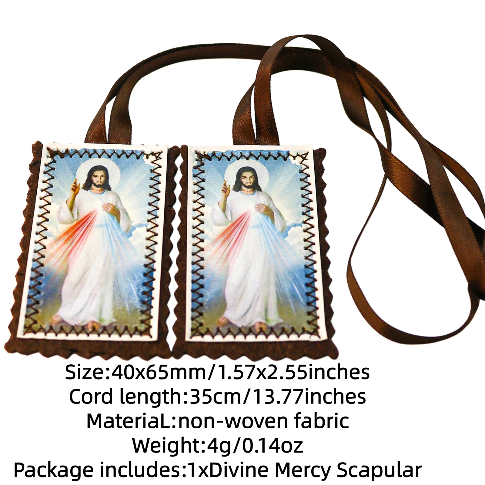 Divine Mercy Scapular Large 40x65mm Brown Fabric Catholic Necklace Escapulario De La Divina Misericordia Religious Jewelry