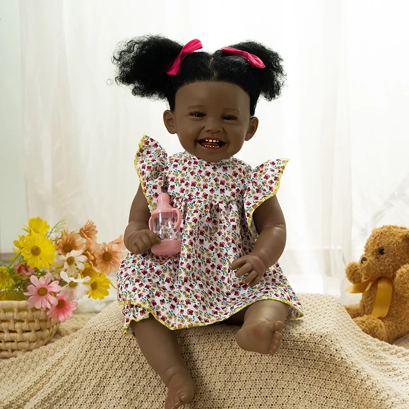 23.62inch Cute Reborn Doll Black Skin Cloth Body 60cm Mila Doll Handmade Soft Reborn Doll Toys for Women Birthday Gifts Kits Toy