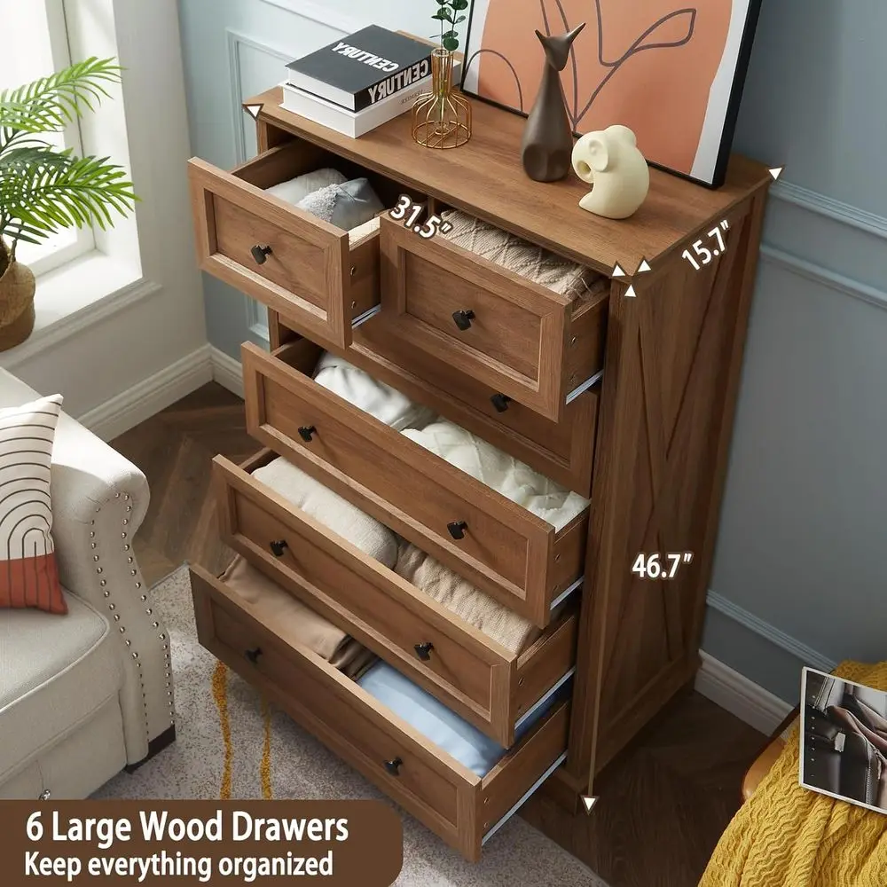 DAFIFY Cômoda com 6 gavetas para quarto, organizador de cômodas de madeira rústica, armário de armazenamento moderno para sala de estar, corredor, Ent