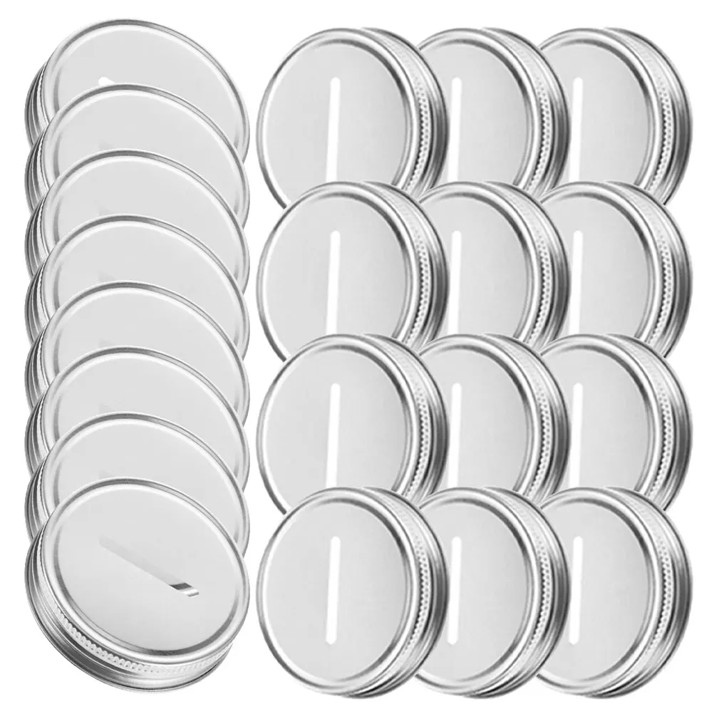 

24Pcs Mason Jar Savings Lid 70Mm Regular Mouth - Heavy Duty Metal Piggy Bank Cover with Easy Insert Slot for Organized Money
