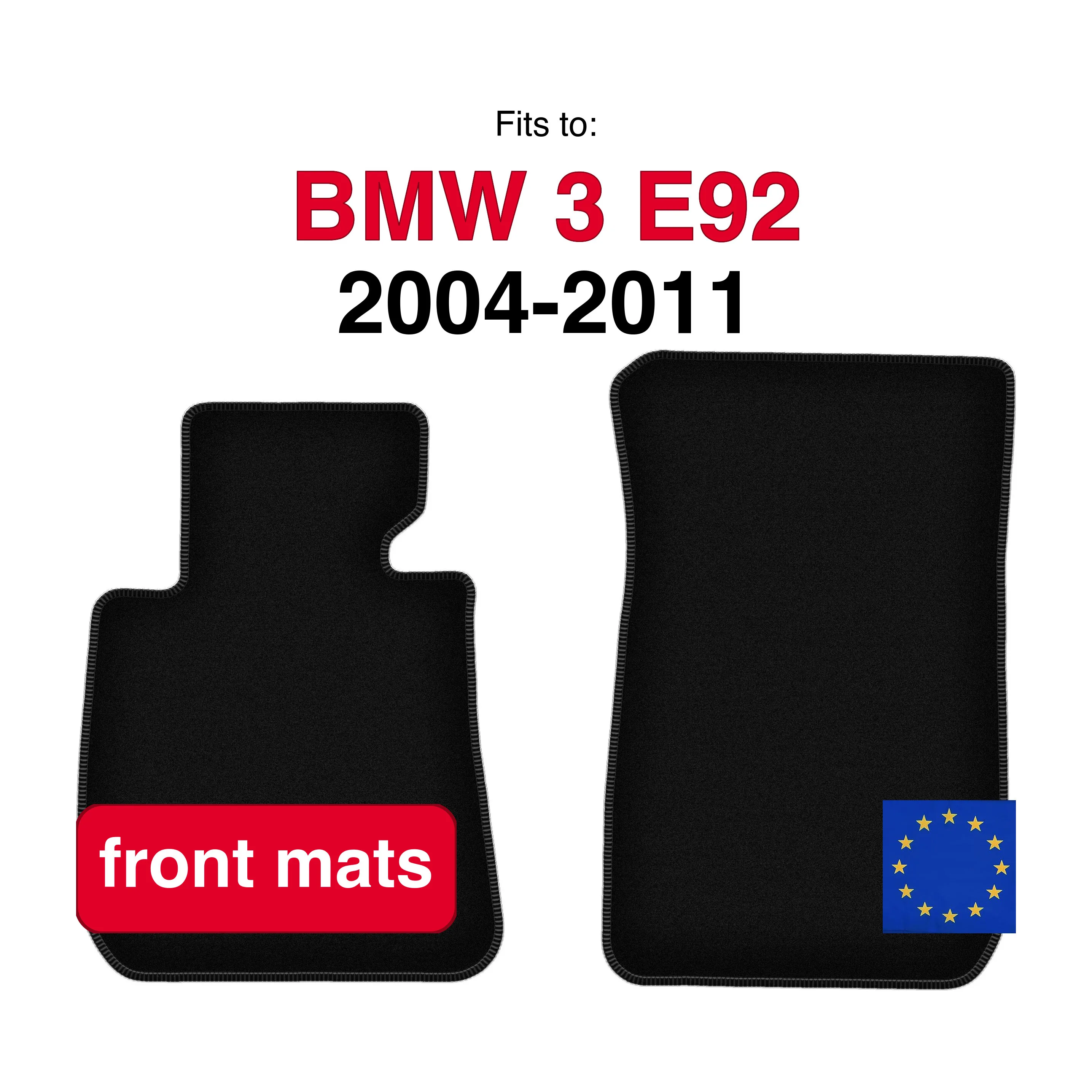 Image of Velours-Fußmatten vorne für BMW 3 E92 Coupé (2004-2011) - Schwarz (2 Stück) Set Auto-Fußmatten für Fahrzeugboden
