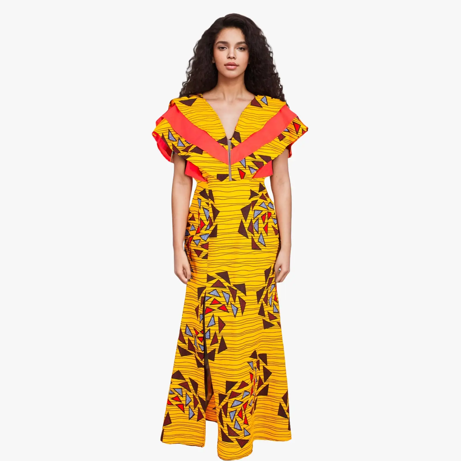 Gaun Wanita Afrika Ankara Motif V Dalam Leher Longgar Kerajaan Ukuran Besar Dashiki Pakaian Lilin Gaun Batik AFRIPRIDE S1925103