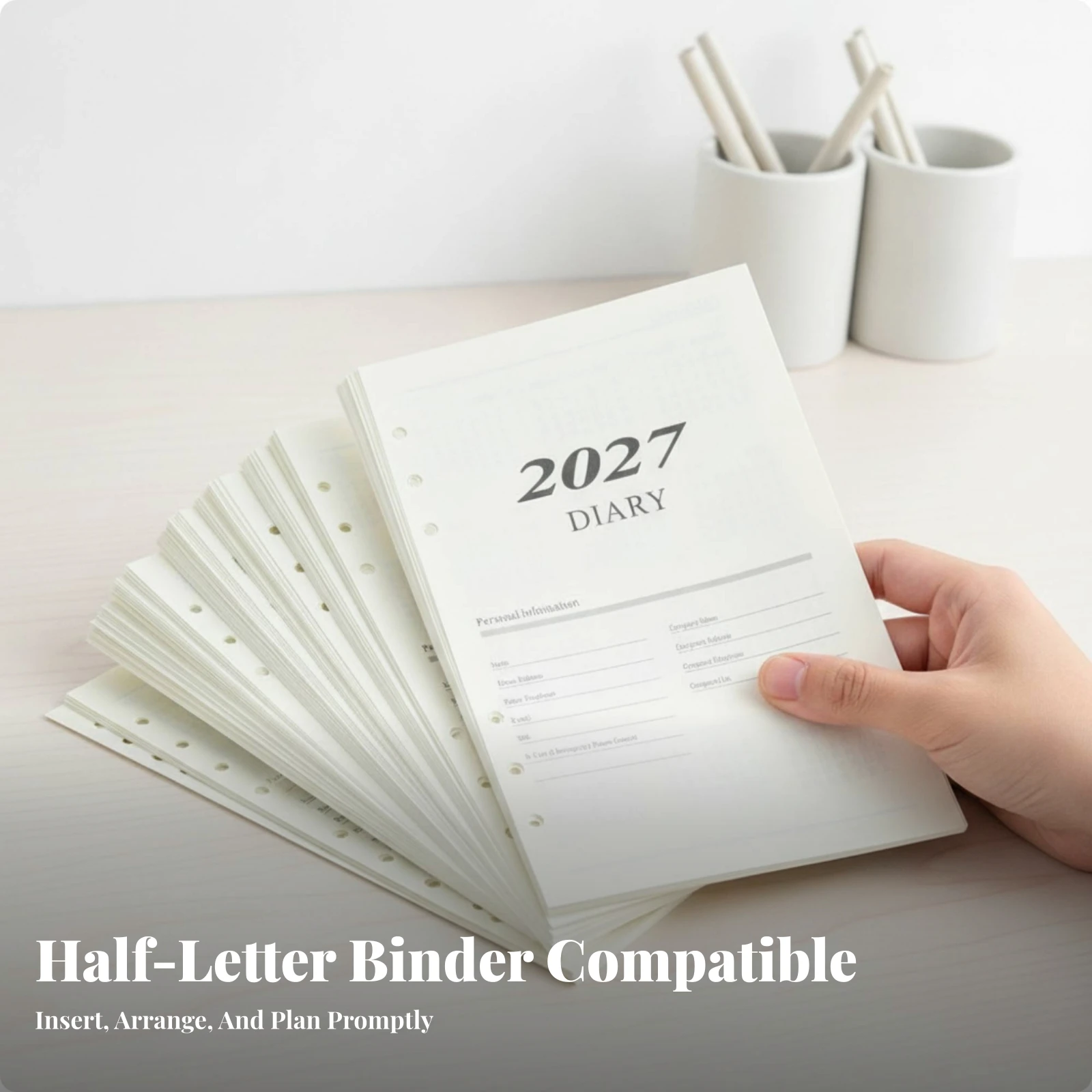 Dated Diary Refill with Dowling Paper 6-Hole Punched 2027 Daily Planner Refill for Office Workers, Business Scheduling