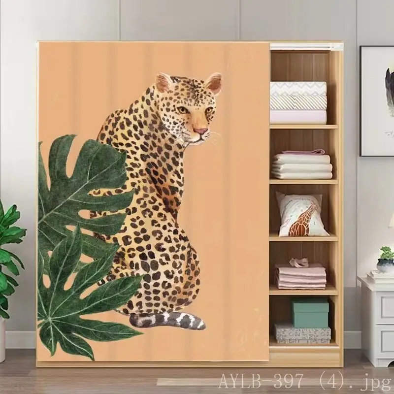 VIKAMA Wildlife Jungle Noren Door Curtain Leopard Floral Art Wardrobe Privacy Shield Divider Bedroom Partition Drape