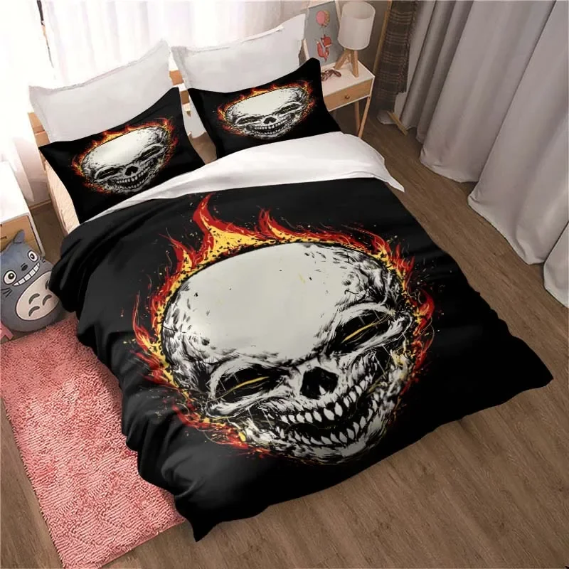 

3-d printed skull pattern three-piece bedroom bedding delicate quilt cover pillowcase cushion beautiful birthday present