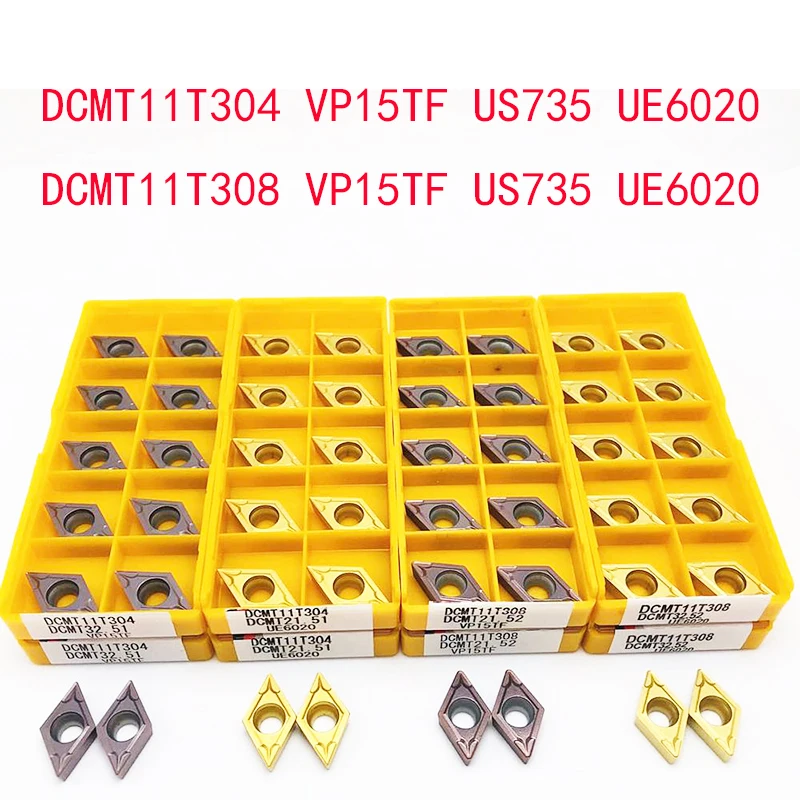 Dcmt070204 dcmt11t304 dcmt11t308 vp15tf us735 ue6020内部ターニングツールメタル旋盤ツールカッティングツールインサート