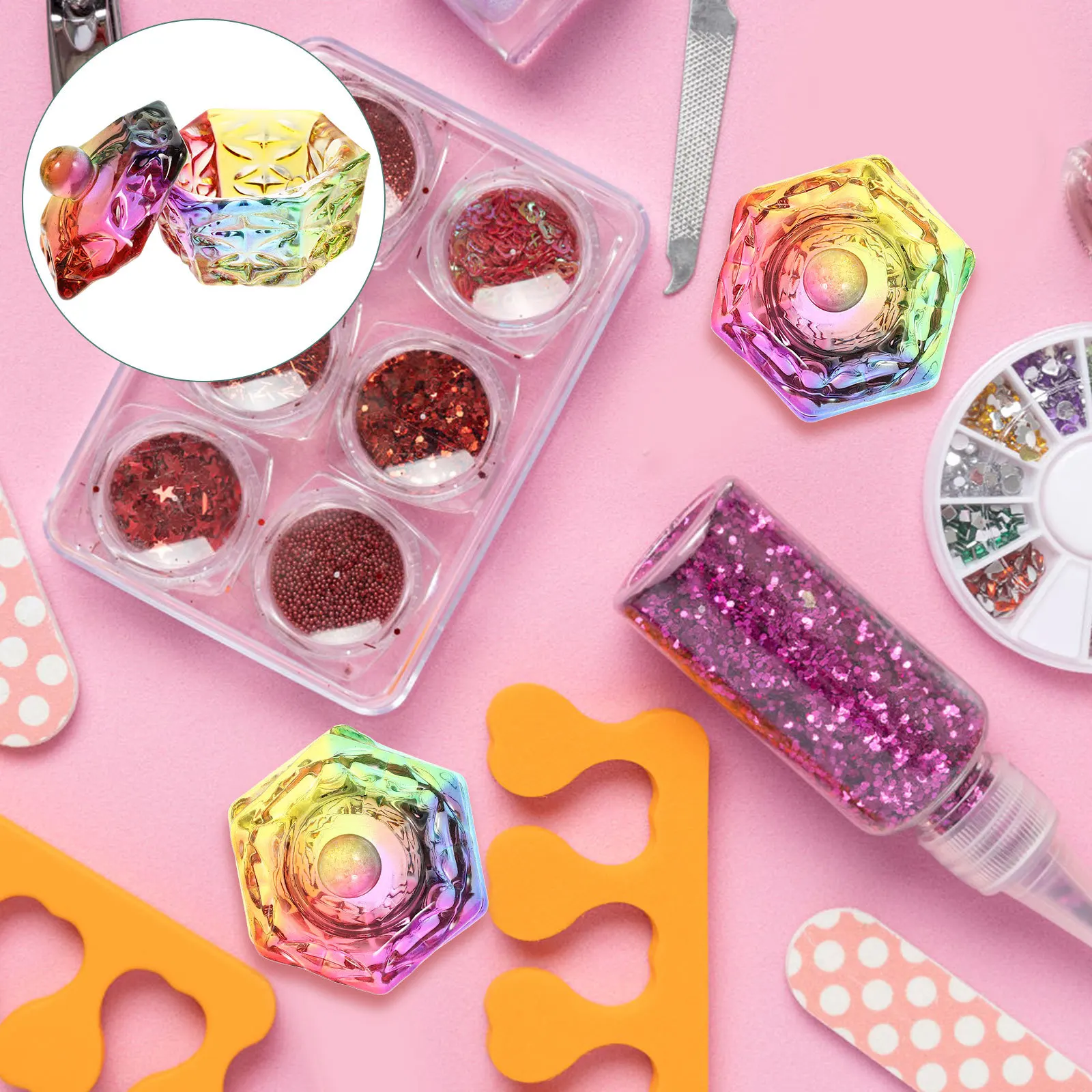 2 قطعة كوب مانيكير زجاجي طبق أظافر كريستالي مع غطاء لخلط مسحوق سائل مونومر أدوات تزيين الأظافر الأكريليك وعاء دابن