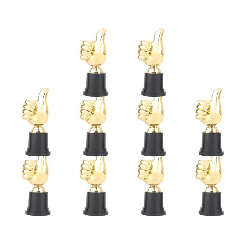 10Pcs Thumbs Trophy Plastic Gold Trophies Encouragement Mini Victory Trophies Award Prizes For Home Desktop Decor