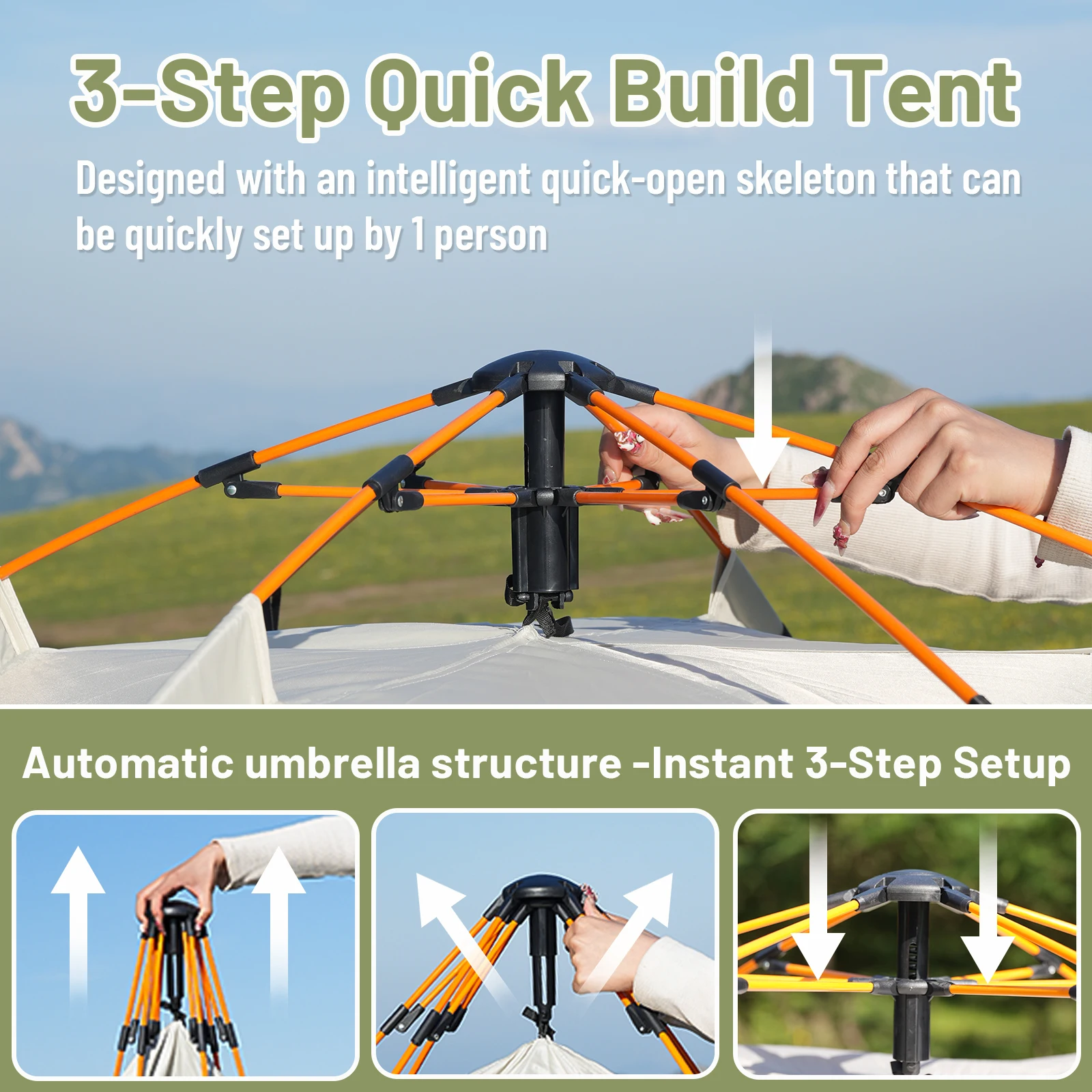 خيمة فضية صغيرة للاستخدام الخارجي، خيمة منبثقة أوتوماتيكية، خيمة تخييم محمولة للسفر والشاطئ وصيد الأسماك 2-3 أشخاص مقاومة للماء #5