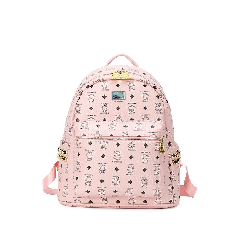 Women\'s stylish PU leather backpack mini backpack luxury bags woman designer brown backpack girl\'s pink school bag causual bag