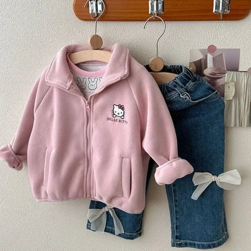 Sweet Hello Kitty Anime Kawaii Sanrio Ins giacca Casual Cute Cartoon bambini cappotto a maniche lunghe abbigliamento regali adorabili per i bambini