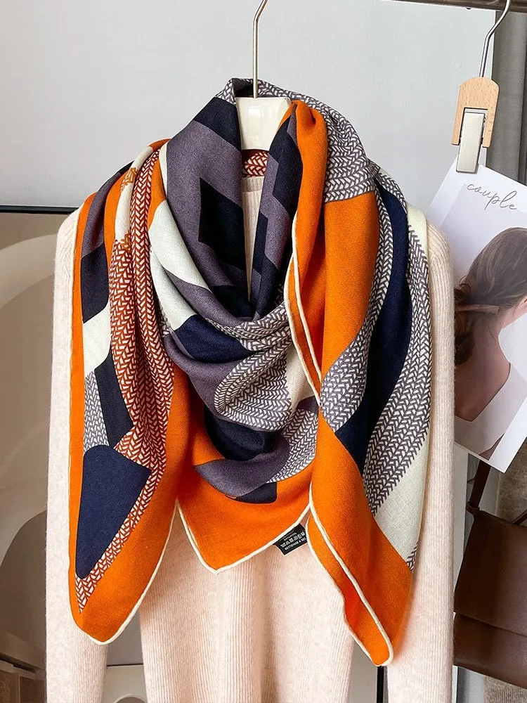 Orange horse silk and fur scarf for women's summer air-conditioned room shawl large square