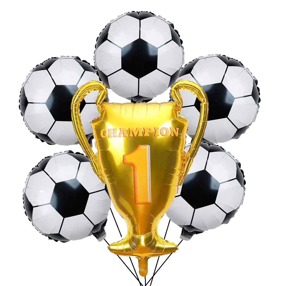 6pcs 18inch 2d Soccer Party Balloons  Championship Trophy Balloons Kit Boy Adult  Soccer Sports Theme Birthday Party Supplies