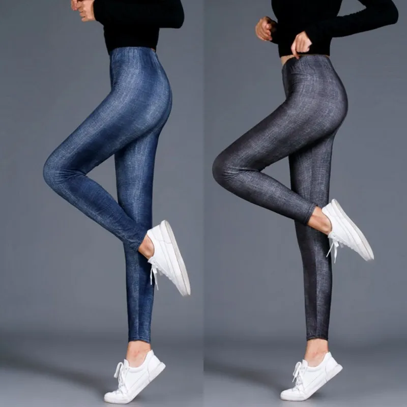 Stretchy Soft Cotton Women Printed Leggings High Waist Slimming Jeggings for Spring Fall