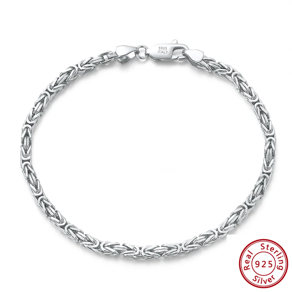 Silver 925 jewelry Byzantine bracelets women men, 2.5 mm Flat wrist Chain, Italian craft Anklet, 16/18/19/23 cm man's bracelet