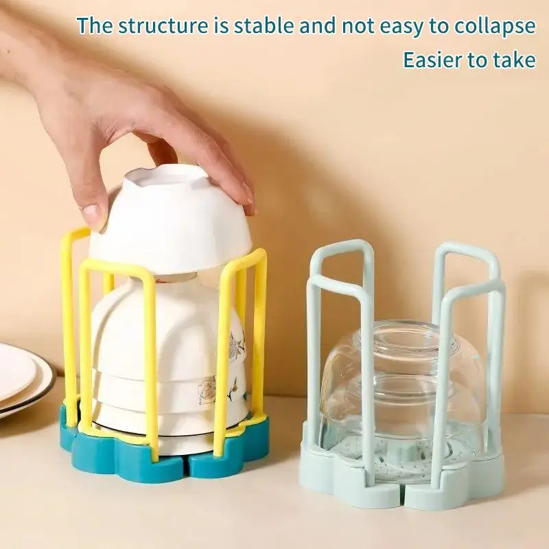 Plastic Desktop Bowl Holder with Pull Out Water Drain Cup Shelf Space Saving Organizer for Kitchen and Dining