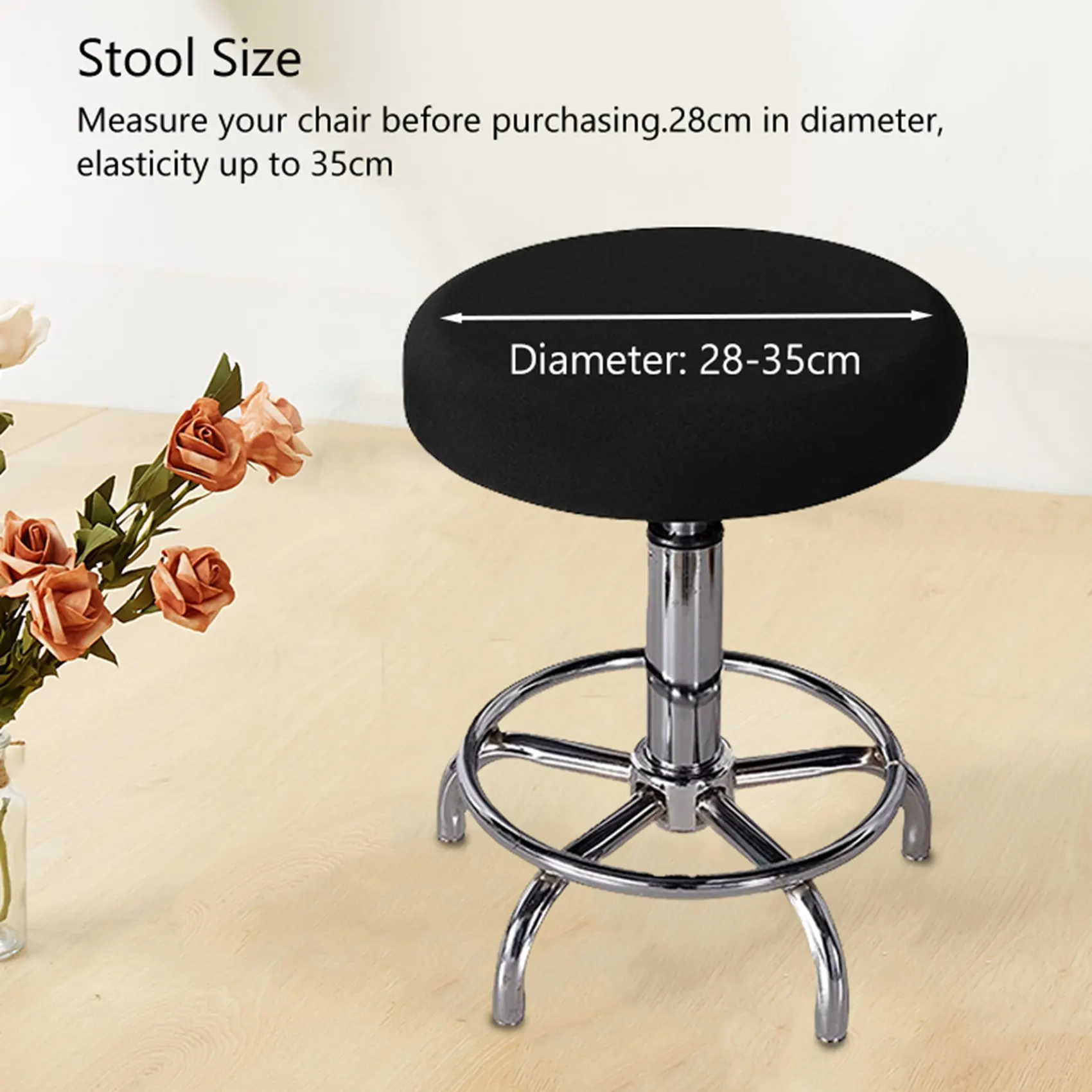 A11E-4 Pack Capas redondas para bancos de bar – Capa elástica super macia e lavável para cadeira de bar 12-14 polegadas-preta