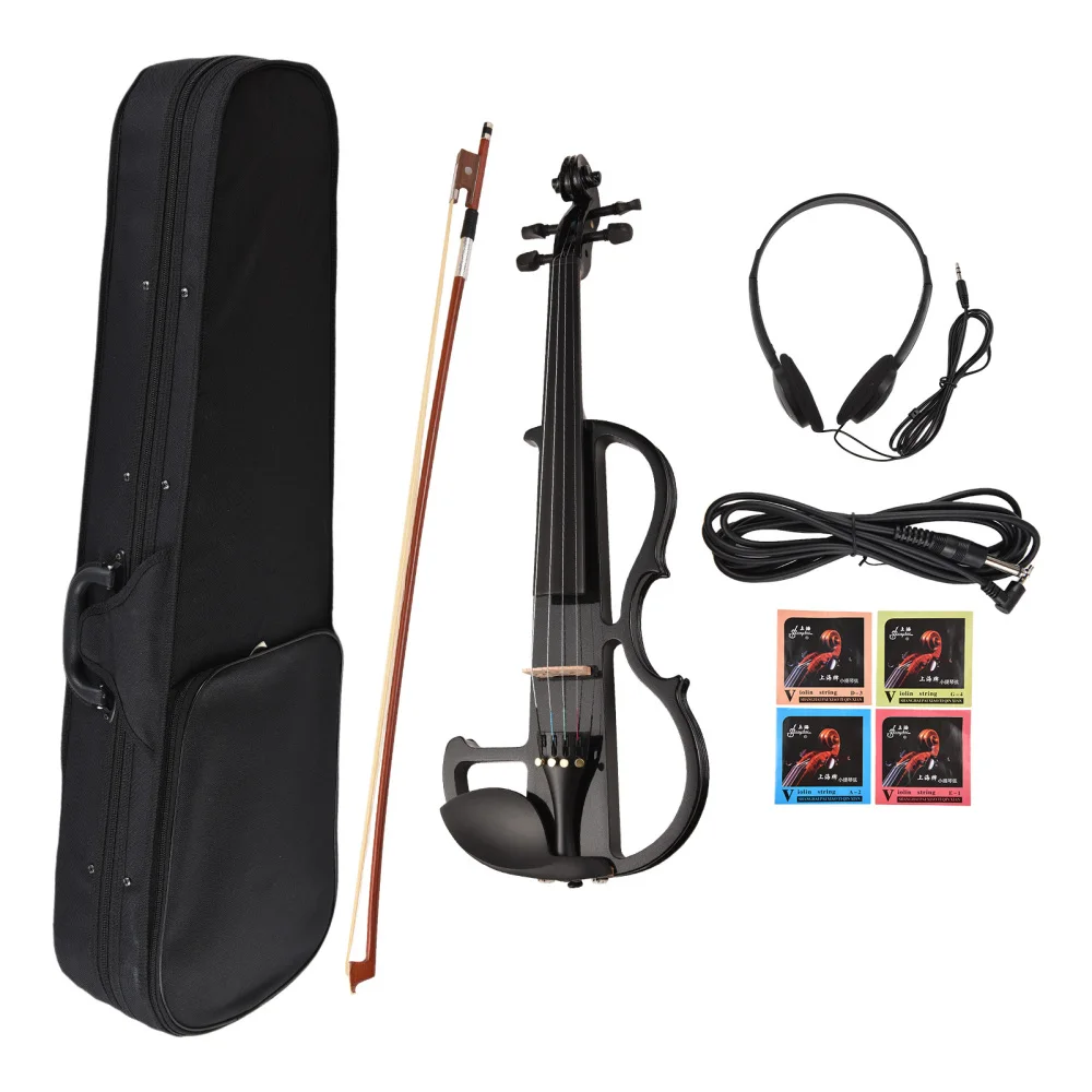 4/4 Violin Full Size Set Professional Silent Electric Violin with Hard Case Headphones Connecting Cables Violin Kit for Beginner